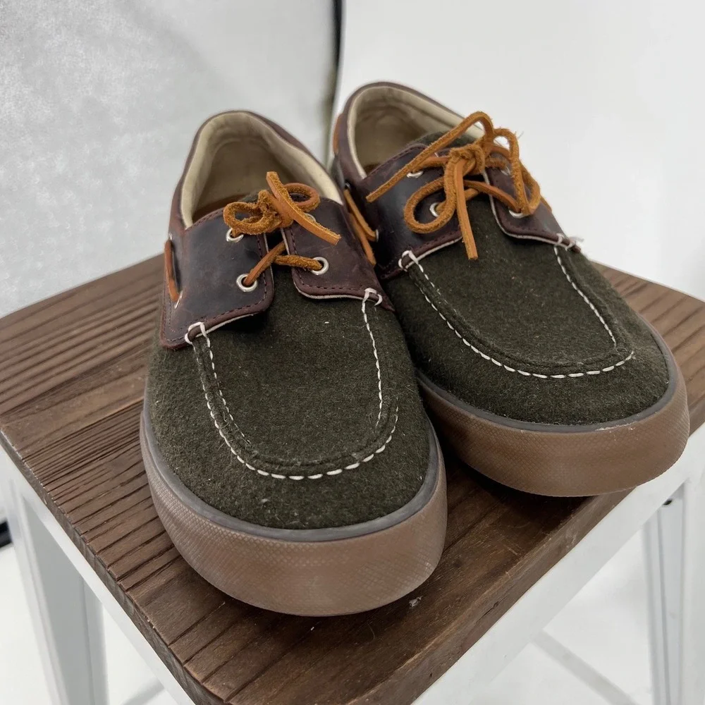 Sperry Top-Sider Bahama II Mens 12 Olive Green Wool Leather Boat Shoes STS18119